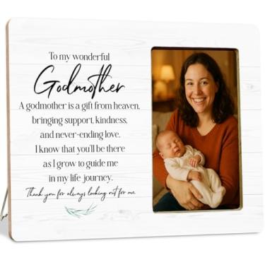 Imagem de LUERHUI Porta-retratos de madeira para madrinha irmã, presentes de batismo, porta-retratos de madeira para madrinha