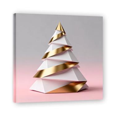 Imagem de NHLDZYH Moldura interna. Pintura em tela de Natal escandinavo Geometria minimalista Ouro escovado em rosa empoeirado Moderno Imagem de parede festiva. A03. 30 x 30 cm - 11,8 x 11,8 polegadas