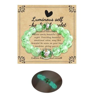Imagem de Zyuzles Pulseira de vidro Firefly feita à mão que brilha no escuro Pulseira inspiradora luminosa Pulseira de autorcura incentiva presentes de bênção para homens e mulheres, One Size, Vidro, Sem Pedra