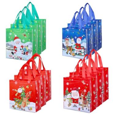 Imagem de Chanumetal Pacote com 12 sacos de presentes de Natal, bolsa de presente de Natal com alça, 11 x 24 x 26 cm, não tecido, padrão de Papai Noel, para suprimentos de festa, compras de ano novo