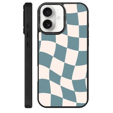 Imagem de Zhhoya Capa para iPhone 16, linda estampa verde de tabuleiro de xadrez preta compatível com MagSafe capa rígida protetora para mulheres, homens, meninos e meninas