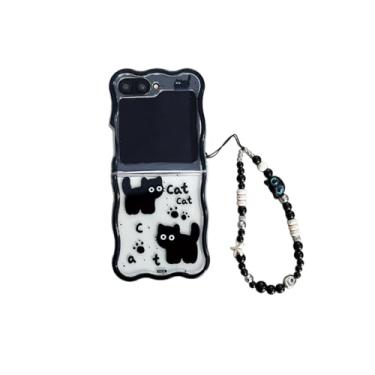Imagem de GUAYQAT Capa para Samsung Galaxy Z Flip5/6, estampa de gatos pretos de desenho animado transparente com chaveiro para mulheres e meninas, capa fofa para Galaxy Z Flip 6 (Z Flip 6)