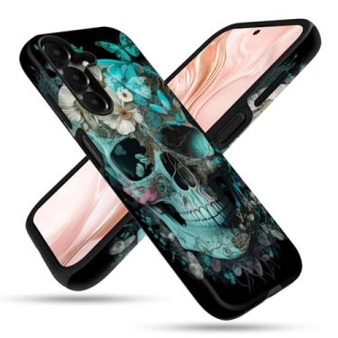 Imagem de FGDRFGRW Capa projetada para Samsung Galaxy A16 5G, 2 camadas TPU + PC, capa protetora à prova de choque – flor de caveira e borboleta