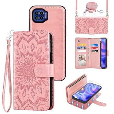 Imagem de Capa de celular para Moto One 5G/One5G UW/Moto G G5 Plus carteira magnética destacável com protetor de tela alça transversal alça flip porta-cartões Motorola One Lite XT2075-1 ouro rosa