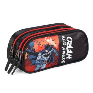 Imagem de Estojo Triplo Super Heróis Escola Juvenil Batman Vermelho