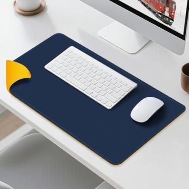 Imagem de Tapete de mesa de couro dupla face - almofada de mesa impermeável - ideal para mouse pad grande e tapetes de mesa em cima de mesas (azul escuro, 63,5 cm x 33 cm)