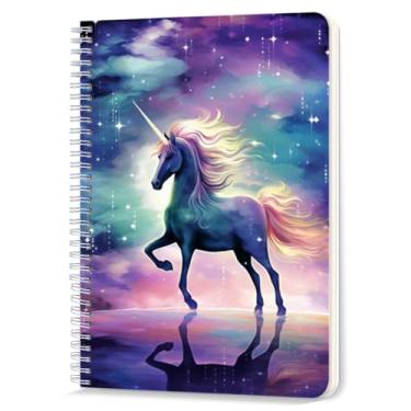 Imagem de Caderno espiral, caderno de diário com espiral dupla para estudo e anotações, 100 páginas, 14,5 x 21 cm - unicórnio em um fundo estrelado e nublado