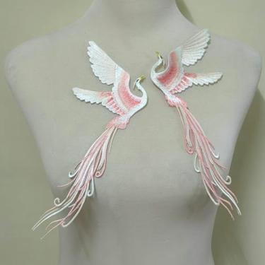 Imagem de Adesivo de tecido bordado Phoenix caixa de joias faça você mesmo decoração de casamento decalque cola traseira pode ser passado (rosa claro)