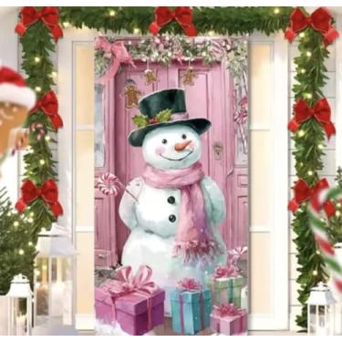 Imagem de Capa para Porta Feliz Natal Rosa com Elástico – Painel Decorativo Feliz Papai Noel Tecido Premiun (2,10 Cms X 0,85 Cms) (4)