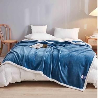 Imagem de Cobertor de lã com ponderação, cobertores e mantas femininas masculinas para cama cachecol adulto longo duplo solteiro para sofá macio e confortável para primavera outono lavável na máquina (azul