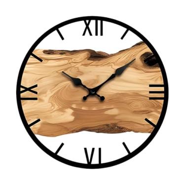 Imagem de Generic Relógio de parede silencioso, decoração de fazenda, sem -taque, 11,81 polegadas, relógio de parede anual para quarto de criança, sala de estar, Algarismos Romanos Marrons