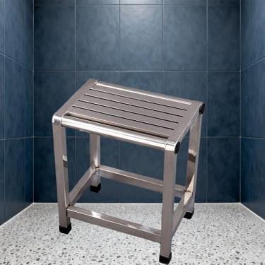 Imagem de Jero.Ted Banco de chuveiro de banheiro de aço inoxidável à prova d'água, cadeira de pedicure durável 202, cadeira de spa de salão de metal 46 cm A para pai, mãe