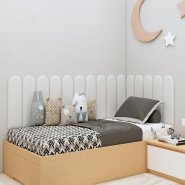 Imagem de Cabeceira Estofada Modular Nuvem 20x60 — Suede Macio, Instalação Sem Furos, Decorativa para Cama Solteiro Casal Queen King(BRANCO,1)