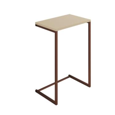 Imagem de Mesa lateral moderna para sala de estar com pernas industriais de 70 cm, resistente, durável e elegante (Cobre/off - White)