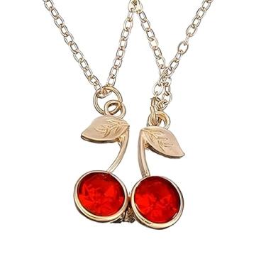 Imagem de Saalort Colar Best Friends para 2, pingente de cereja combinando joia da amizade para melhor amiga, Medium, Zinco, Zircônia cúbica