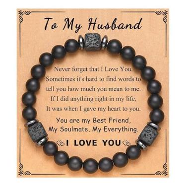 Imagem de Pulseira To My Man Love Gifts for Him Dad Husband Brother Son Grandpa Lava Stone Bead Bracelet with Card, Medium, Latão, Sem Pedra Preciosa