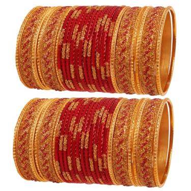 Imagem de Touchstone Nova coleção de pingentes coloridos indianos Bollywood lantejoulas toque texturizado pulso embelezador designer joias pulseiras bracelete conjunto de 122 cm tom de ouro antigo para mulheres