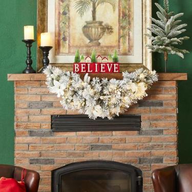 Imagem de Brinde de Natal Glitzhome Pre-Lit Flocked Greenery 90 cm com luz