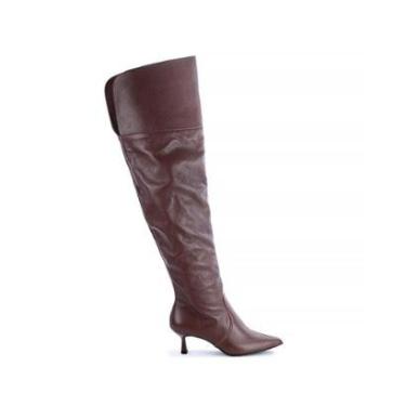 Imagem de Bota de Couro Legítimo Over The Knee Kayla Marrom-Feminino