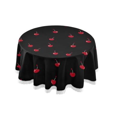 Imagem de SEHANY Toalha de mesa redonda em aquarela cereja 152 cm, tecido lavável sem rugas, toalha de mesa redonda com renda decorativa para restaurante, casamento, acampamento, festa de cinco de maio
