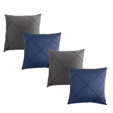Imagem de Kit 04 Almofadas Cheias em Suede Drapeada 45x45cm Decorativas Sala Quarto Sofá(2 Azul 2 cinza)