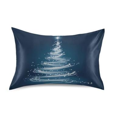 Imagem de ATTX Fronha de árvore de Natal branca brilhante com fecho de envelope para cabelo e pele, macia, respirável, lisa, ambos os lados, capa de almofada de seda refrescante (Queen 50 cm × 76 cm, 1 peça