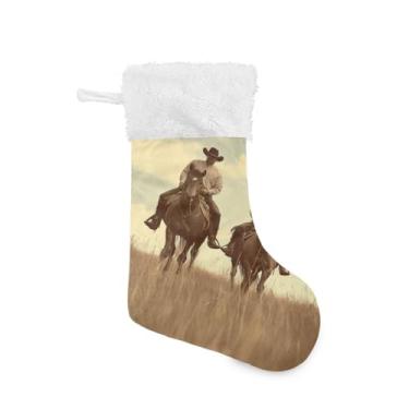 Imagem de Blueangle Pacote com 2 meias de Natal de 17,7 polegadas Western Cowboys para decorações de festas de fim de ano, porta-presentes e meias (795)