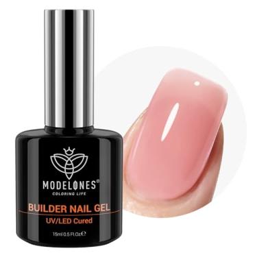 Imagem de modelones Builder Gel para unhas, construtor rosa gelatinoso de 20 em um, esmalte de gel com base de borracha rosa pêssego, endurecedor de base de cor nude curada, extensão de fortalecimento de