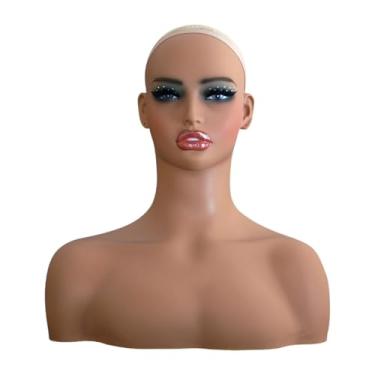 Imagem de ChuYiElegance Cabeça de Manequim Feminina Realista, Acessório para Cabelo, Modelo de Cabeça, Acessórios para Fotos, Suporte Versátil para Exposição de Chapéus, ócul