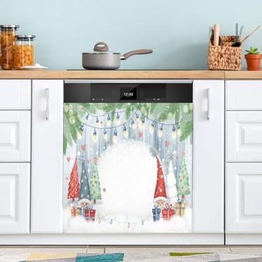 Imagem de ATTX Capa de ímã de lava-louças de gnomo de Natal, 58 cm C x 66 cm A decoração da capa frontal da máquina de lavar louça, decalques de armário doméstico e eletrodomésticos adesivos #31
