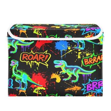 Imagem de SEHANY Cestas de armazenamento engraçadas de dinossauro com tampas, organizador de caixa de armazenamento dobrável, caixas de armazenamento de armário de tecido para roupas cobertor de escritório