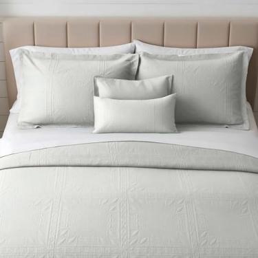 Imagem de Clara Clark Colchas Queen Size – Conjunto de colcha para todas as estações, conjunto de cama leve de trama Pinsonic – Conjunto de colcha queen de 7 peças com fronhas, branco – grade queen