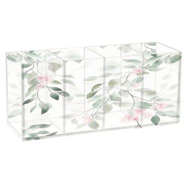 Imagem de SEHANY Porta-canetas de acrílico com flores silvestres coloridas, 4 compartimentos, porta-lápis transparente, organizador de pincéis de maquiagem, organizador de papelaria para escritório, casa