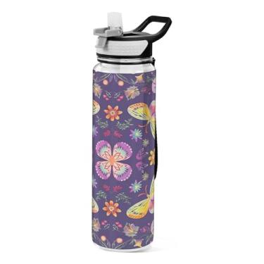 Imagem de ATTX Garrafa de água fofa com estampa de flor, 946 ml, à prova de vazamento e livre de BPA, garrafas de água reutilizáveis de plástico Tritan para viagens, academia, corrida, fitness #597