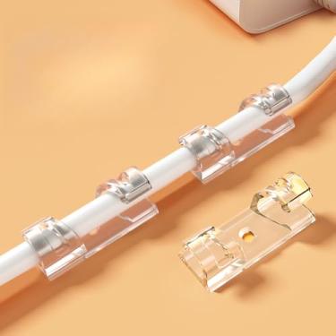 Imagem de 20 peças de clipes de cabos adesivos transparentes, organizadores de cabos para parede, mesa, suporte de cabo, clipes de fio de gerenciamento, acessórios de escritório