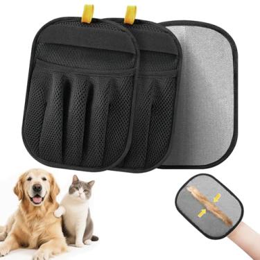 Imagem de AQWS Conjunto de 2 Luva Coletora/Removedor de Pelo para Pets, Escova de Massagem para Gato e Cão, para Casa, Carro, Sofá, Remoção Fácil de Pelo Solto, Luva Preta de Borracha
