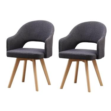 Imagem de HGTRH Cadeiras giratórias modernas, cadeiras de jantar de meados do século com apoio de braço e pernas de madeira maciça preta para escritório em casa, cozinha, 2 peças