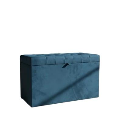 Imagem de Puff Baú Decorativo Estofado C/pistão á gás 68 cm 100% MDF(AZUL AÇO,Pés em PVC)