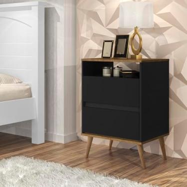 Imagem de Mesa de Cabeceira Lótus 2 Gavetas - JM3 Moveis (Preto/Jequitiba)