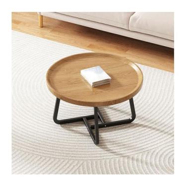 Imagem de HGTRH Mesas de encaixe redondas para sala de estar, conjunto de 2 mesas de centro modernas com suporte de aço carbono HDF empilhável para apartamento, sala de estar, quarto, varanda, madeira, 50 x 50