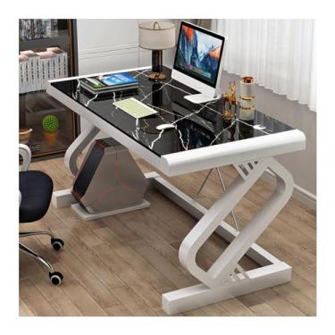Imagem de HGTRH Estações de trabalho de computador, mesa de computador com moldura de aço de vidro temperado, mesa de jogos, mesa moderna de escritório em casa, PC, laptop, mesa de estudo, fácil montagem D 119