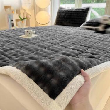 Imagem de Yadlan Protetor de colchão de pelúcia macia colchão acolchoado proteção superior antiderrapante protetor de colchão com elástico faixas de canto cinza 180 * 200 cm