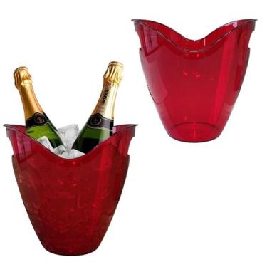 Imagem de Balde Acrilico Kit 2pçs 3,3l Reforçado Champanheira Neoplas, Vermelho