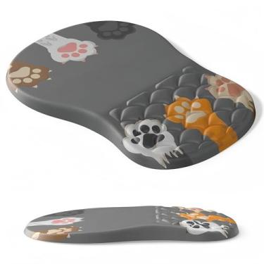 Imagem de Mouse pad ergonômico com suporte de pulso com almofada de espuma de memória, massagem solavanco, garras fofas, túnel de alívio da dor, design de inclinação para descanso de pulso