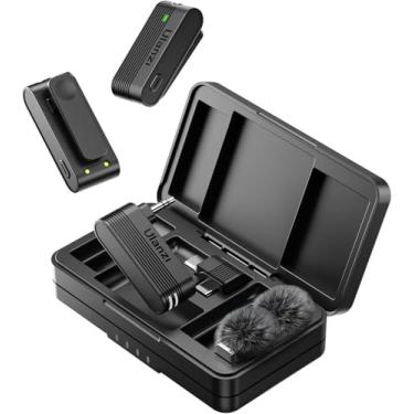 Imagem de ULANZI A100 Microfone de lapela sem fio, Microfone de lapela para câmera e telefone com USB C/3,5 mm/plugue, 32KHz 16Bit, cancelamento de ruído, bateria de 13,5 horas, Preto