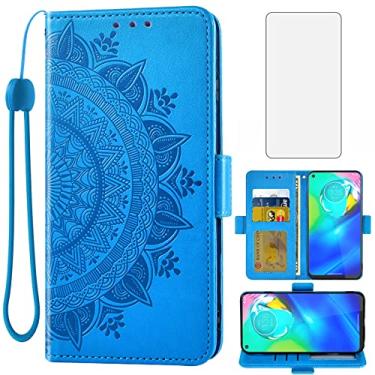 Imagem de Asuwish Capa tipo carteira compatível com Moto G Power 2020, protetor de tela de vidro temperado, porta-cartão de crédito, acessórios para bolsa, alça de pulso, suporte para celular, capa para