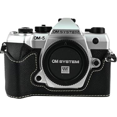 Imagem de Capa OM-5 Mark II, capa BMAOLLONGB feita à mão de couro PU meia câmera versão abertura inferior para sistema Olympus OM-5 Mark II com alça de mão (preto)