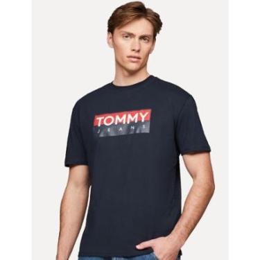 Imagem de Camiseta Tommy Jeans Masculina Regular Entire Logo Azul Marinho-Masculino