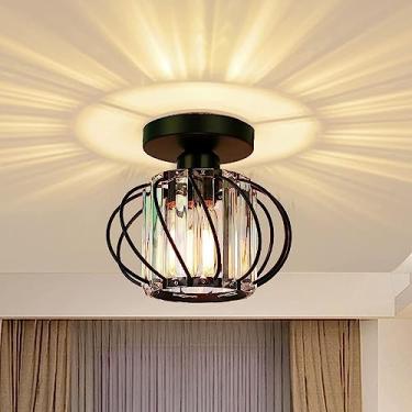 Imagem de Lâmpada de teto cristal moderno Round Semi-Flush Mount Abajur metal Chandelier brilhante para corredor foyer varanda bal
