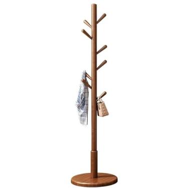 Imagem de Hhsdyl Cabideiro Madeira Simples Casacos Suporte Guarda-chuvas e Organizador Chapéus Prateleira Casacos Excelente Cabide Chão Casa,Walnut color,C